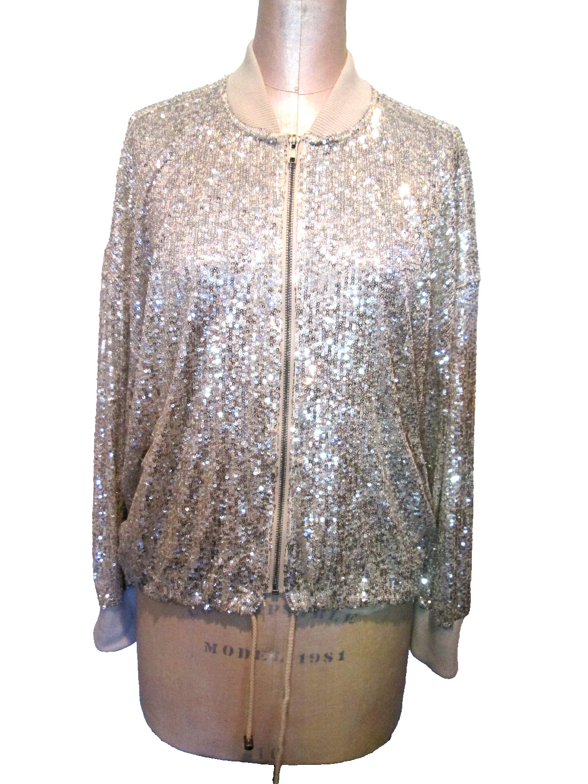 BB DAKOTA STEVE MADDEN CHAMPAIGN SEQUINS ZIP JKT DRAWSTRING SZ L EXCLNT COND!