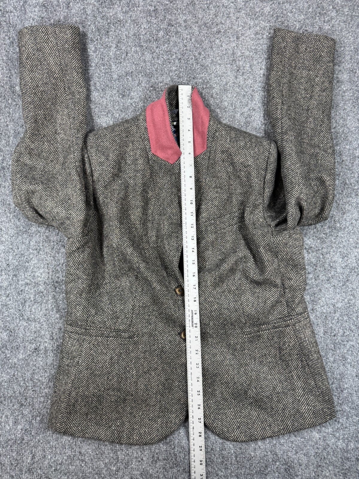 Boden British Tweed By Moon Women’s Blazer 14R Black Herringbone Pockets Jacket
