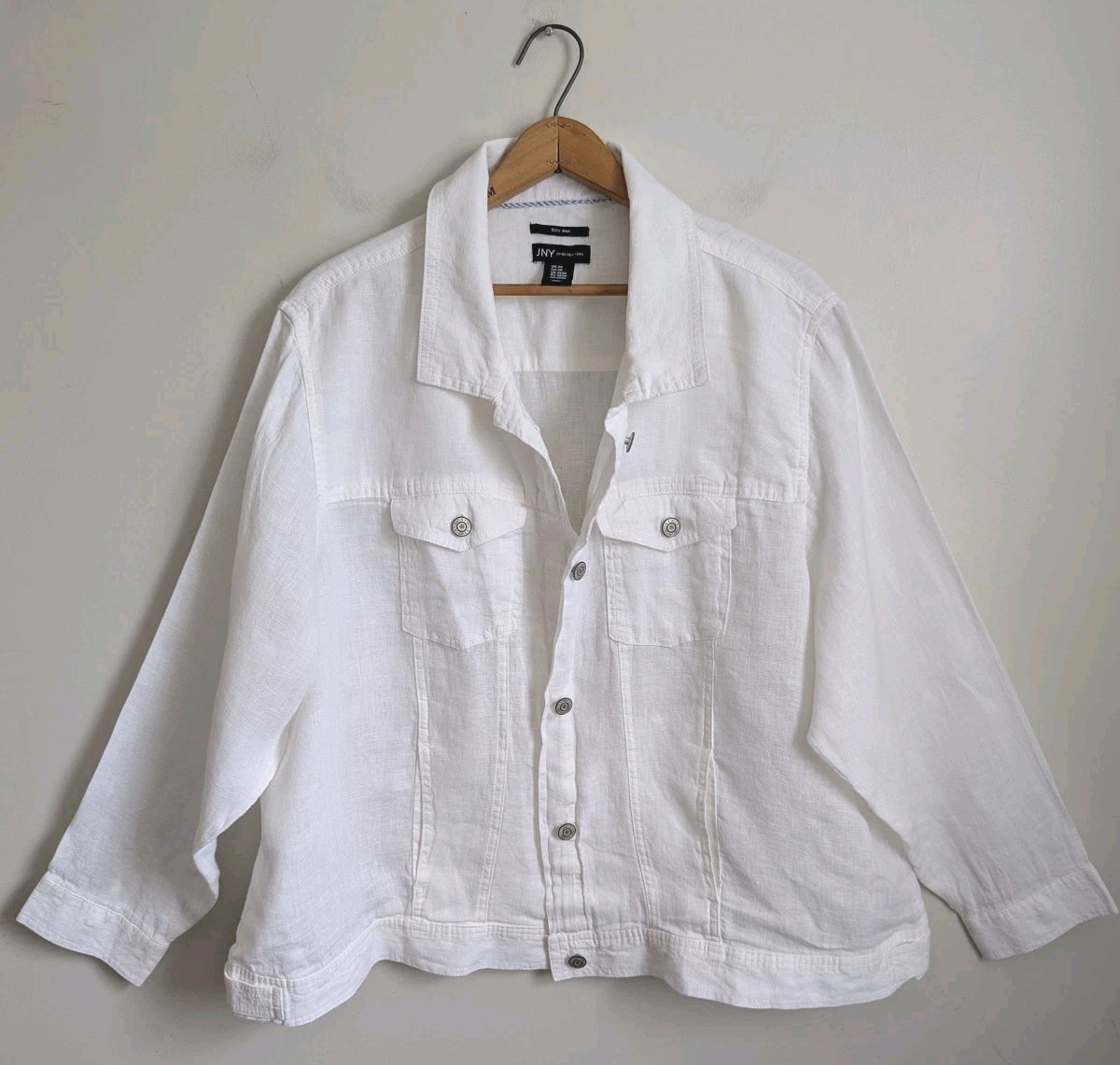 Jones New York 2X White 100% Linen Shirt Jacket Trucker Cut Coastal Casual Plus