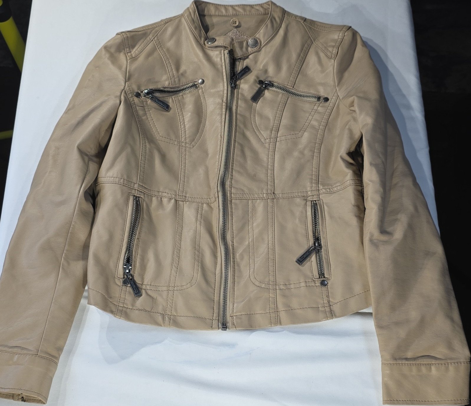 Joujou Beige Lined Basic Jacket Zipper Button Women Youth Large 14/16
