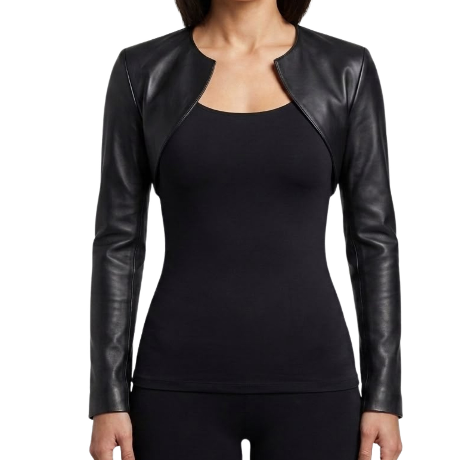 Women’s Black Genuine Leather Cropped Jacket Moto Slim Fit Bolero Biker Style