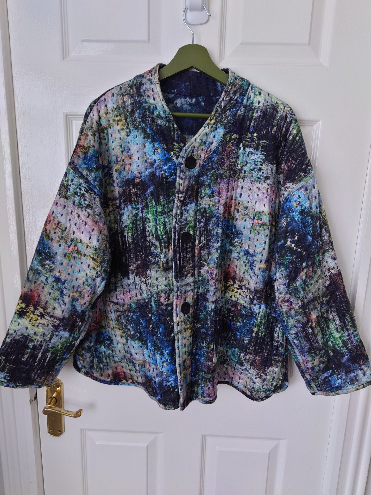 Reversible Sahara Cotton Quilted Kantha Jacket Kimono Relaxed Fit M/L Pockets