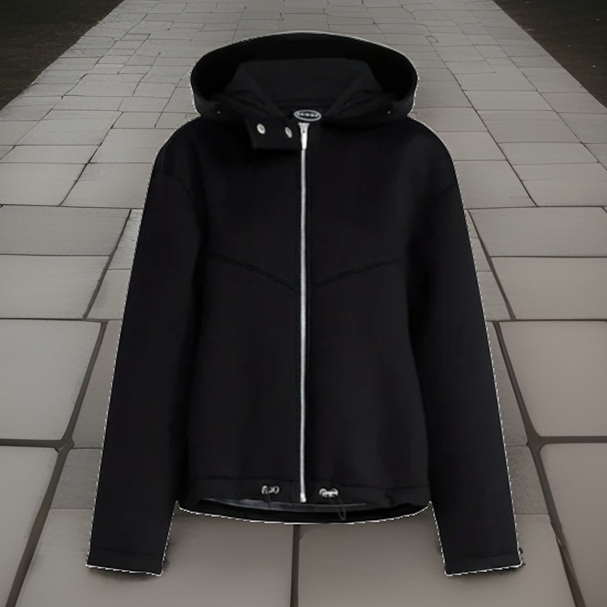 Scoop Women L Black Neoprene Oversized Hooded Scuba Jacket Stand Collar Full Zip