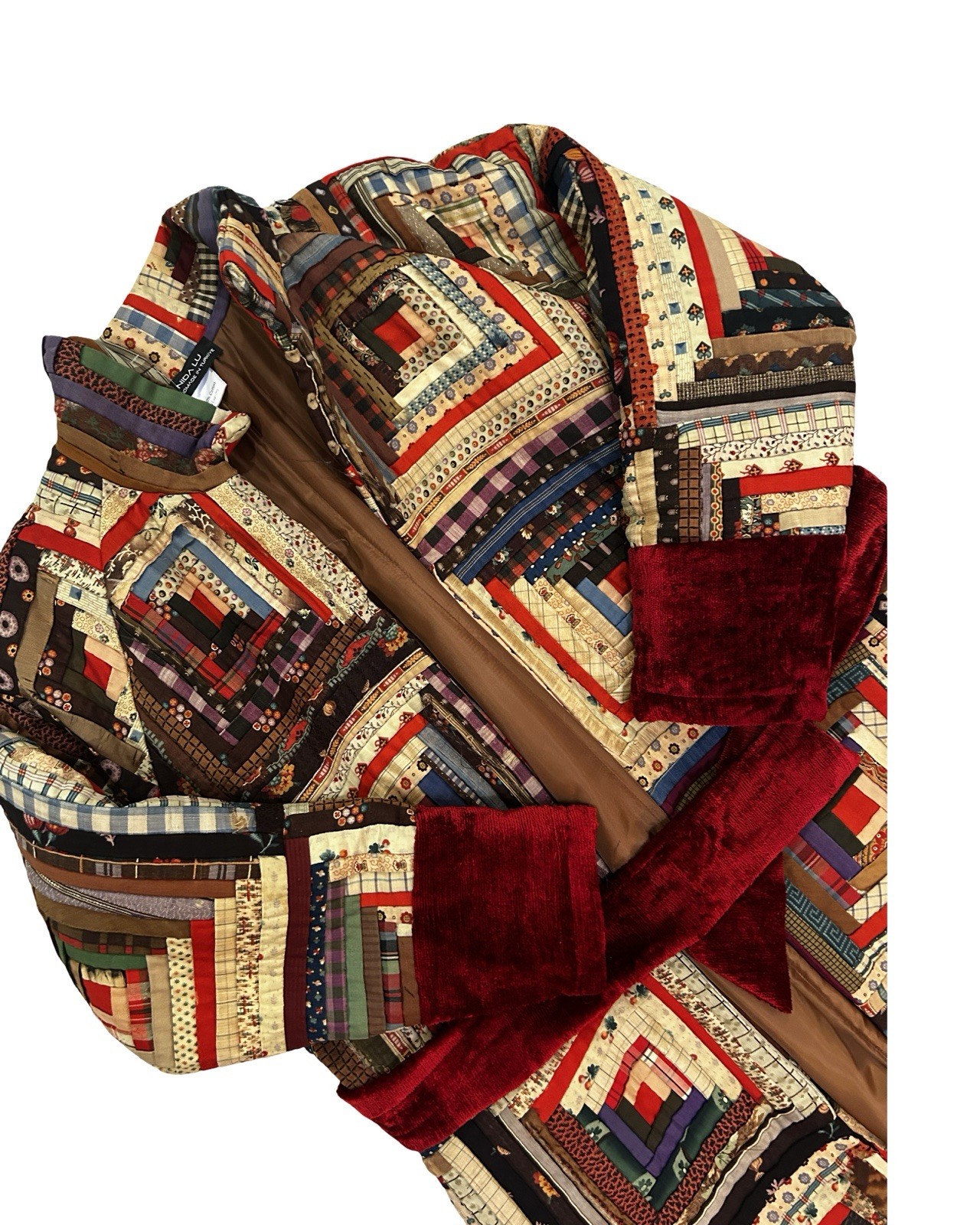 Handcrafted Vintage Log Cabin Quilt Up Cycled Long Coat Size Large NEW!!!
