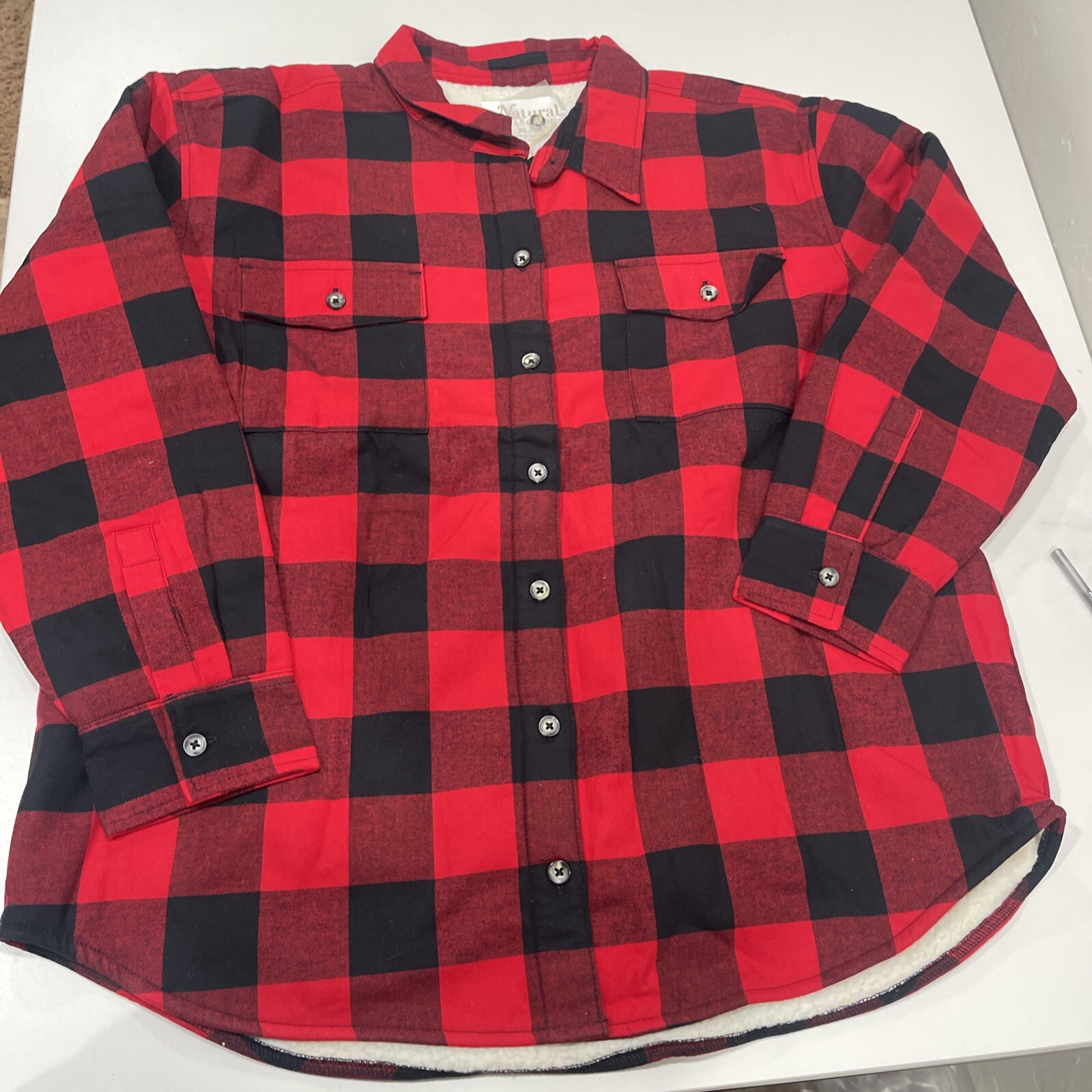 Natural Reflections Sherpa-Lined Flannel Long-Sleeve Shirt Red/Black XL