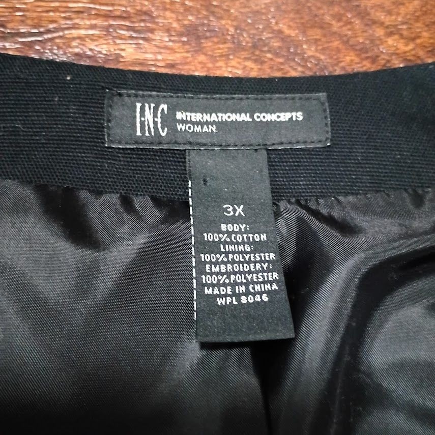 INC International Concepts Womens Embroidered Black Jacket 3X Cotton Polyester