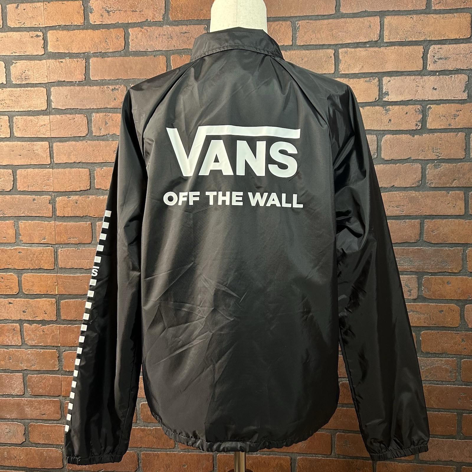 VANS Button Logo Womens Black Windbreaker Jacket Skater Y2K 90s Checkered Medium