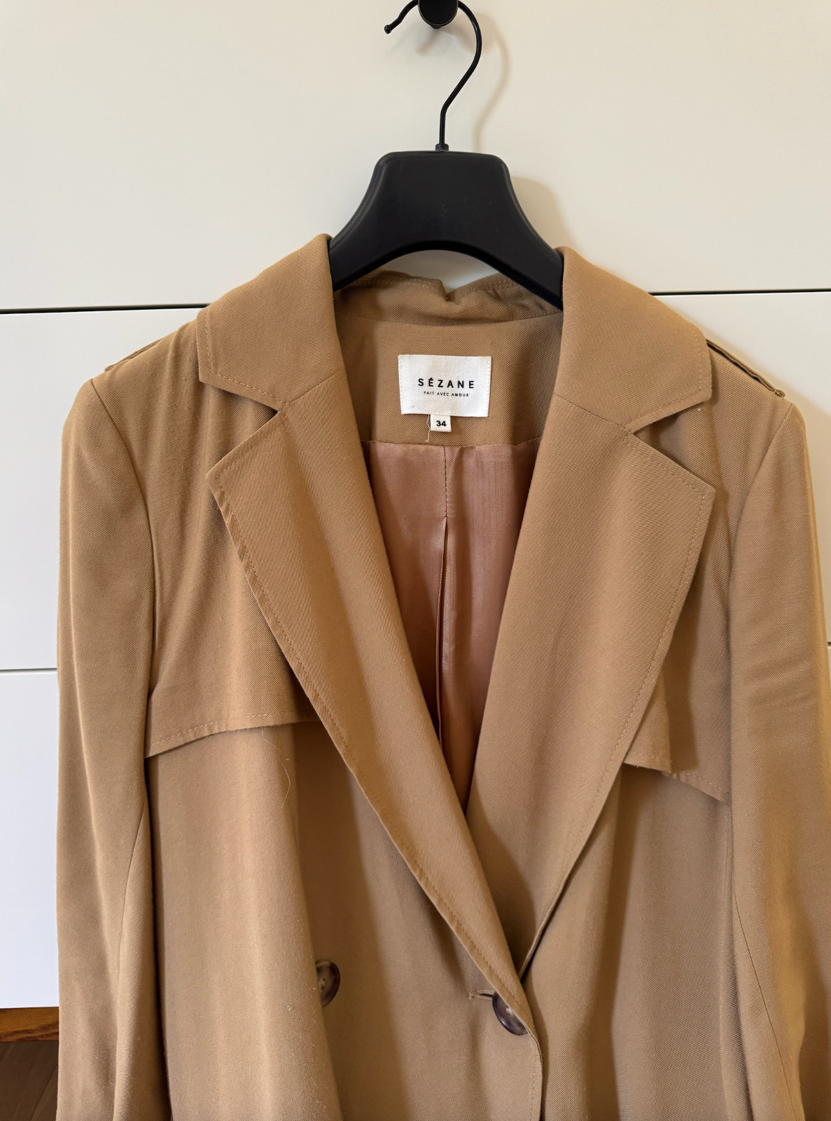 Sezane Oprah Trench Coat Size 34 in good condition with original dust cover