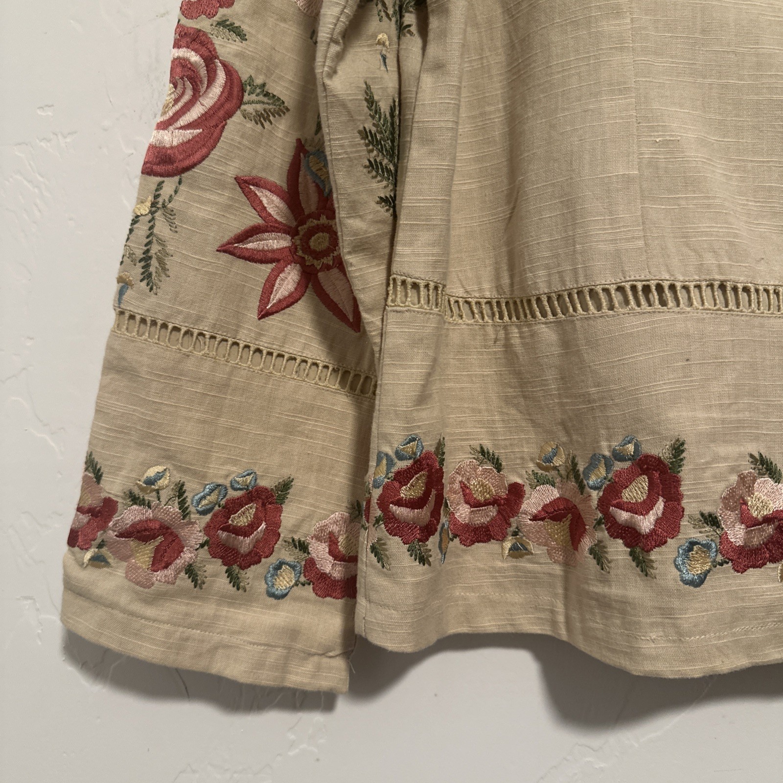April Cornell Heavy Embroidered Beige Mandarin Collar Jacket Size XS NWT