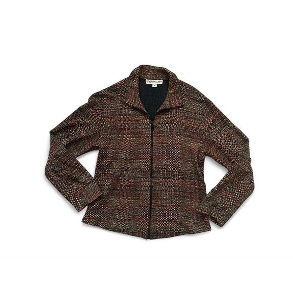 VTG tweed pattern full Zip jacket fall autumn funky medium