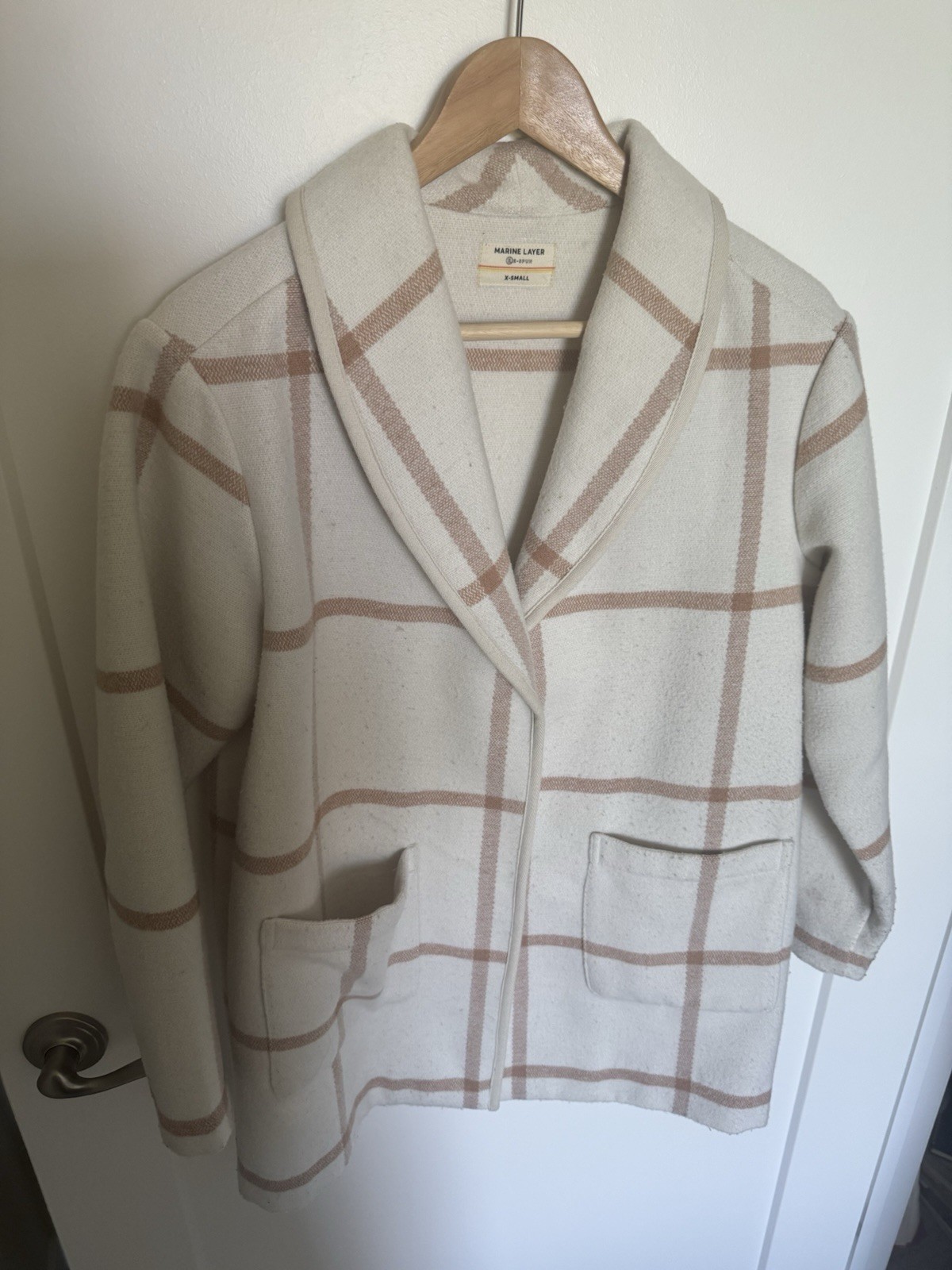 Marine Layer Windowpane Coatigan Women’s XS Shacket Cream Tan Camel