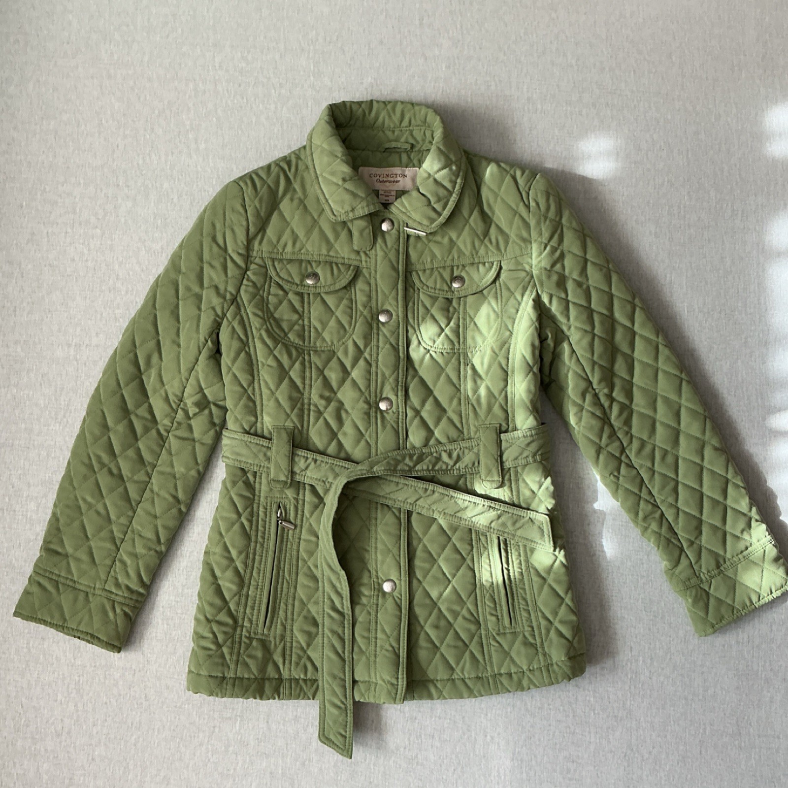 Covington Green Quilted Belted Jacket Button Closure Mid-Length Women’s M/M