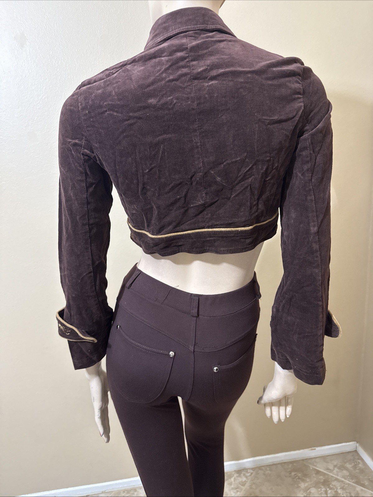 Women’s Brown Cotton Velvet Casual Embroidered Hooks Size L Short Jacket Cape