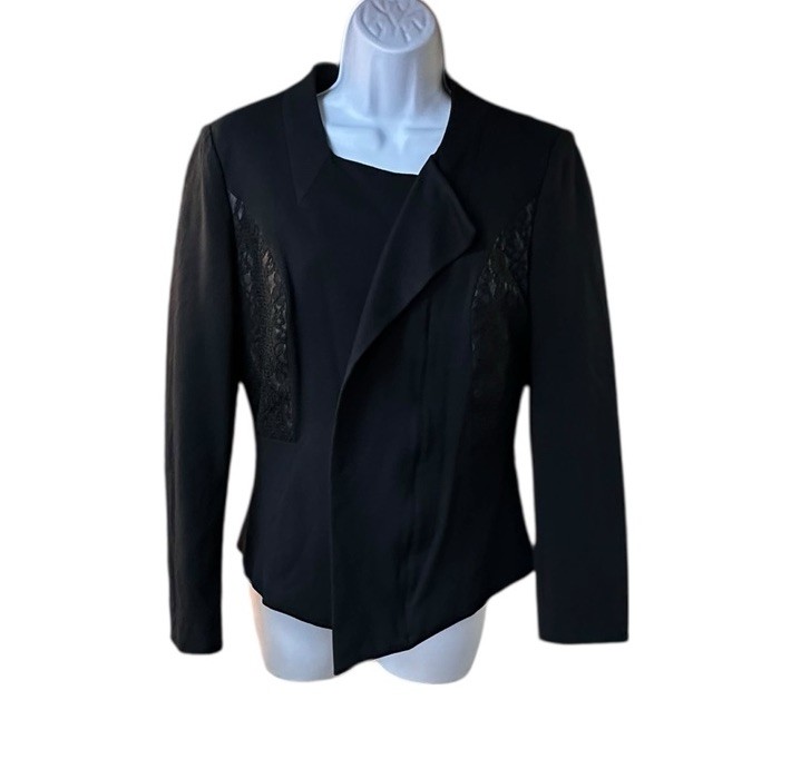 Cache Black Lace Panel Asymmetrical Peplum Blazer Jacket Women’s 6 Gothic