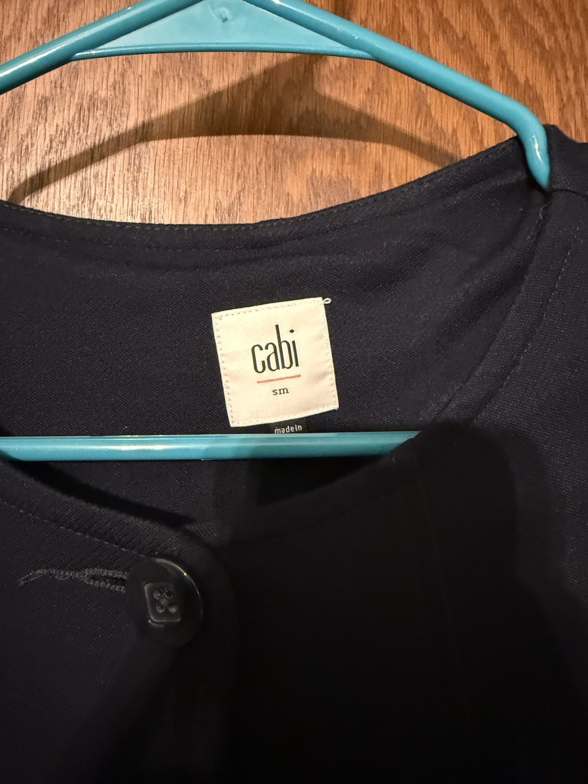 CAbi Women’s Navy Solid Basic Jacket Button Front Pockets Long Sleeve Mid S