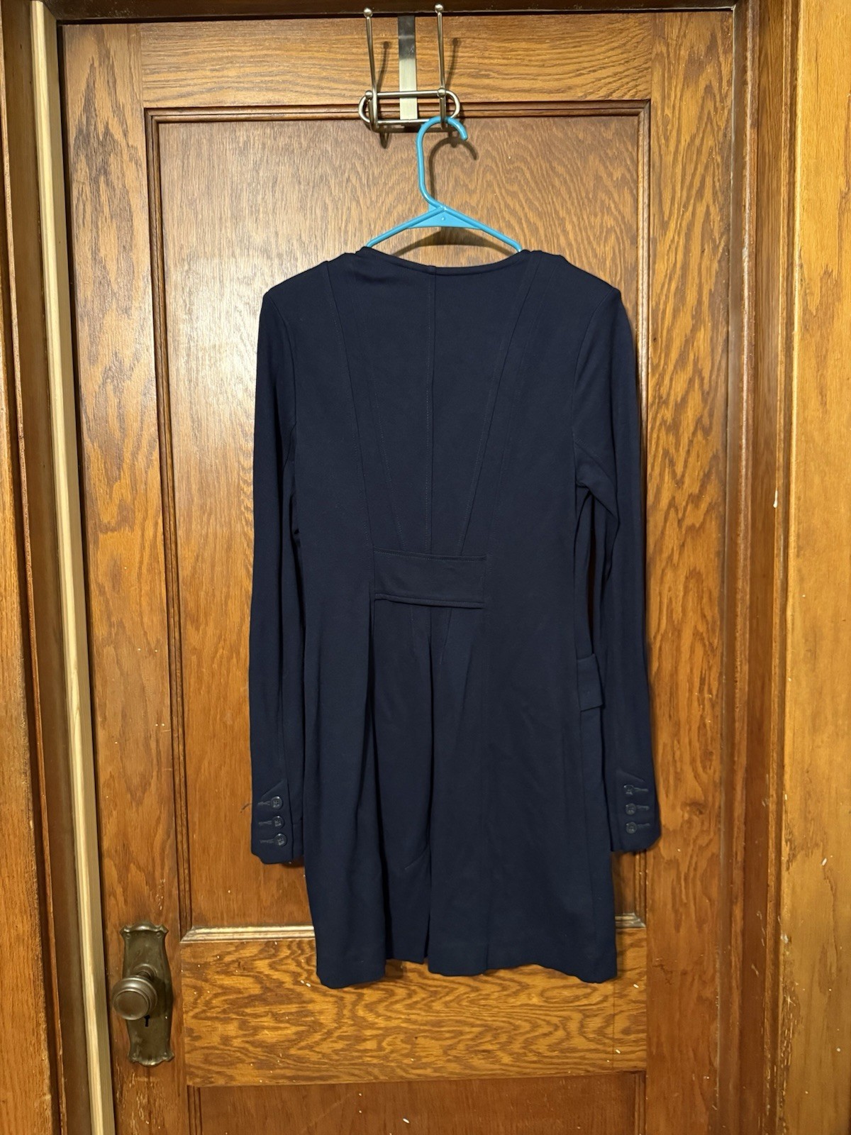 CAbi Women’s Navy Solid Basic Jacket Button Front Pockets Long Sleeve Mid S
