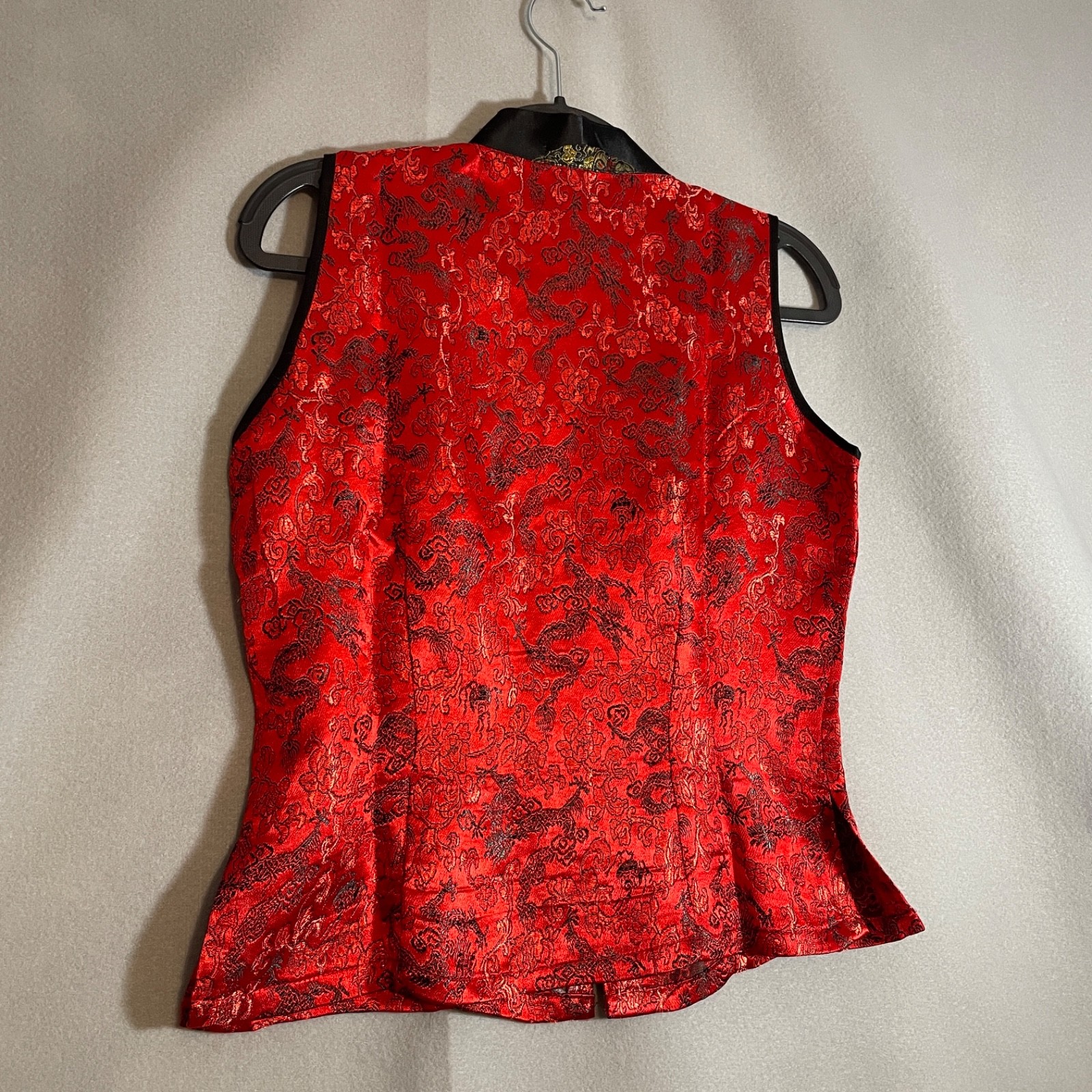 Lindsey Red Silk Brocade Cheongsam Qipao Vest Mandarin Collar Frog Button S