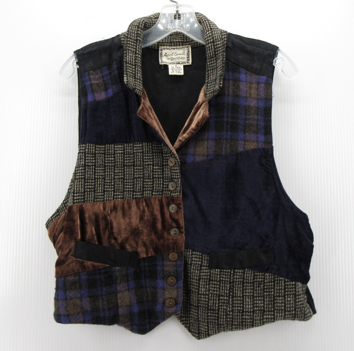 VINTAGE April Cornell Waistcoat Vest Women Small Purple Velour Wool Patchwork *