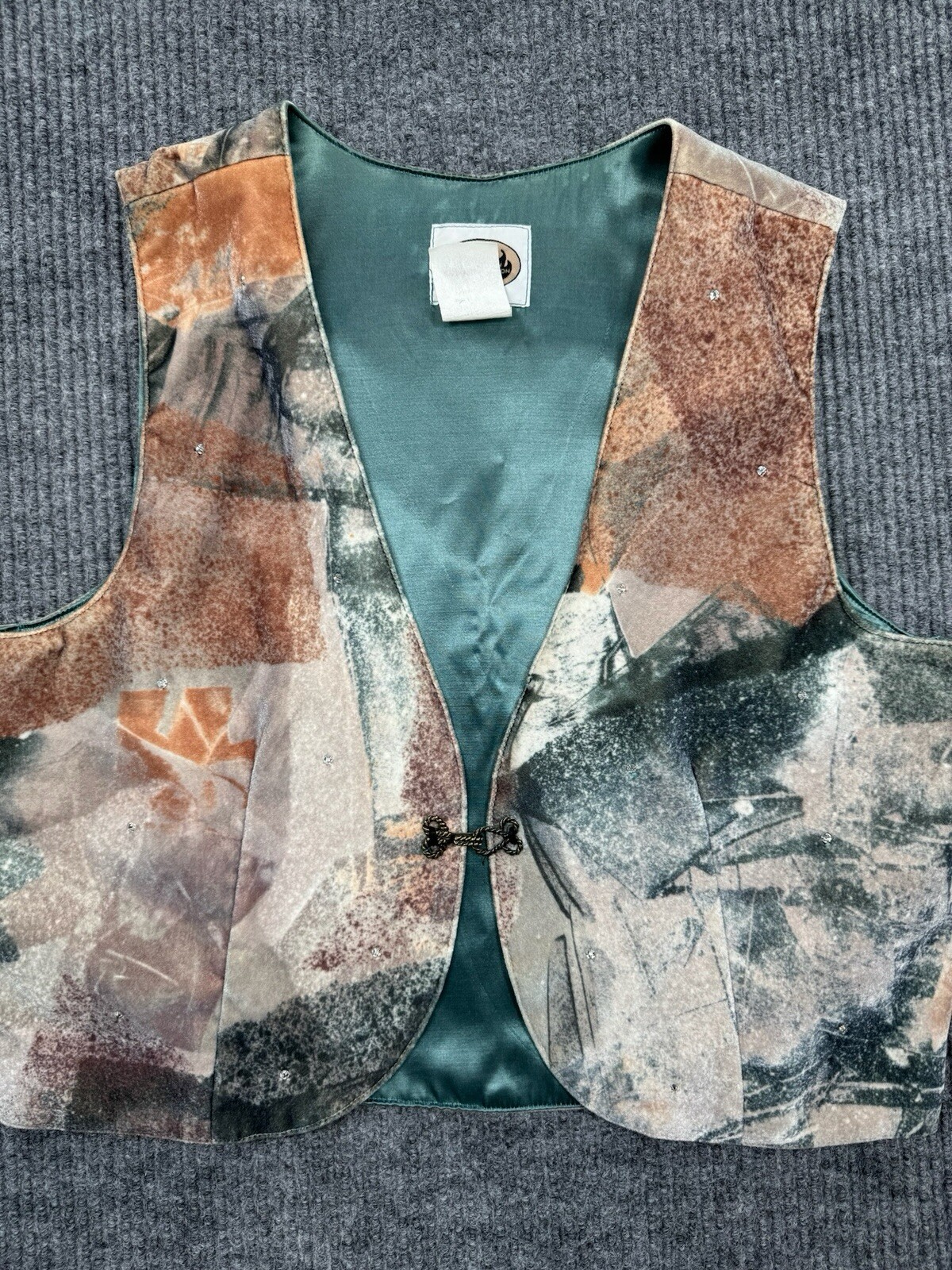 Western Collection Vest Women’s Large Geometric Pattern Blue Brown Hook USA VTG