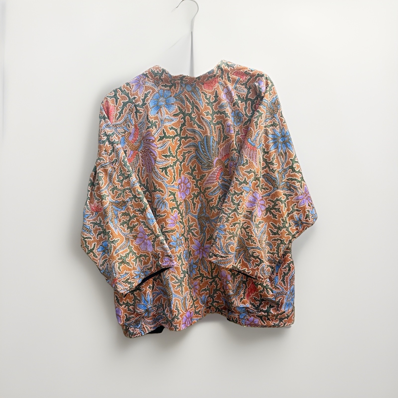 Asiacraft Textiles Womens Batik Jacket Handmade Indonesia Cotton Floral Kimono