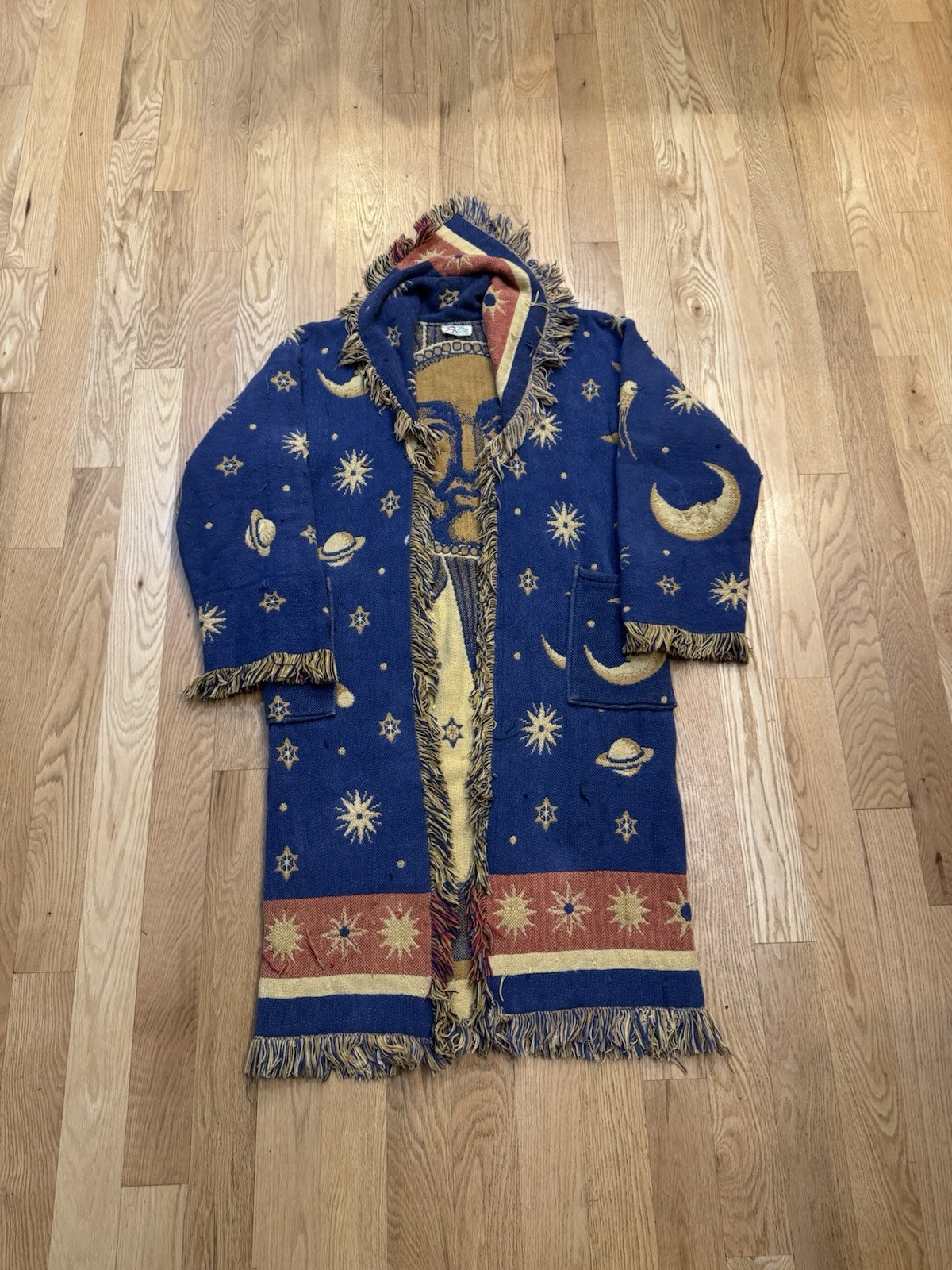Vintage Hand Made Celestial Sun Blanket Tapestry Wizard Jacket