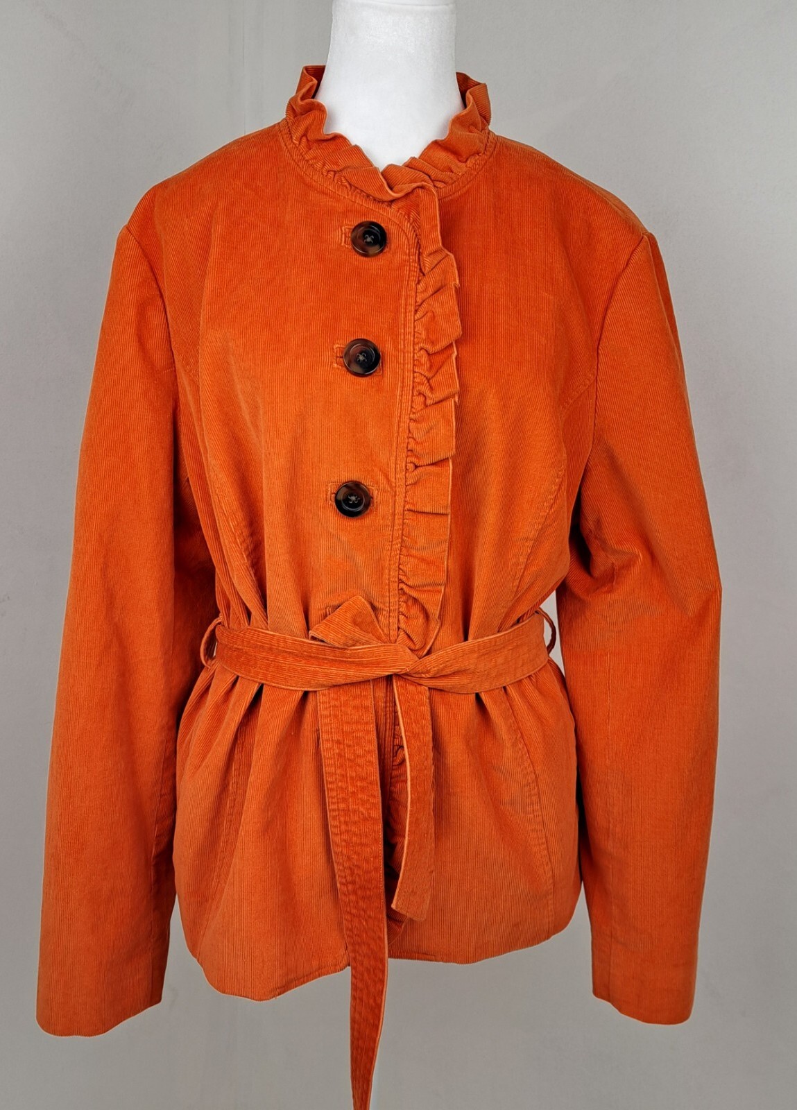 LL BEAN RUFFLED CORDUROY JACKET COAT 16 Orange Stretch Belted Corpcore Peplum