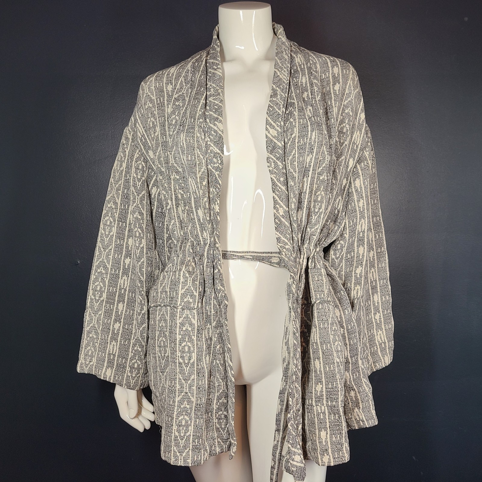 IRO Women’s Ikat Weave Wrap Peplum Blazer Jacket Ecru Gray Sz 4