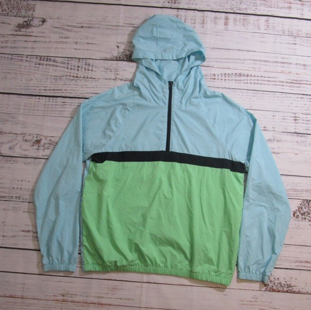 Victorias Secret PINK Blue Green 1/4 Zip Hooded Windbreaker Jacket Pullover XS/S