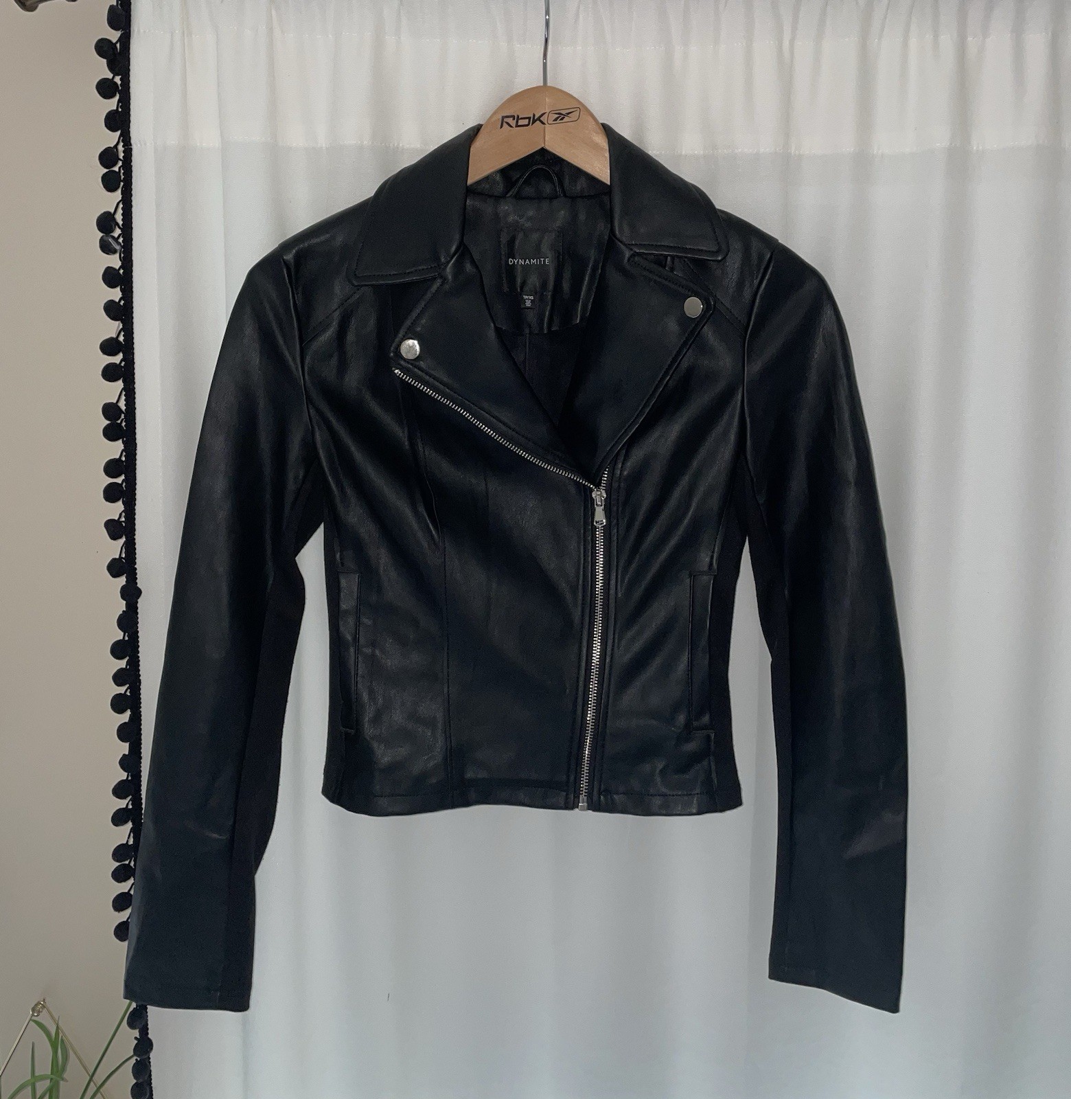 DYNAMITE FAUX LEATHER JACKET MOTO JACKET BLACK WOMENS XS MOTORCYCLE ZIP UP