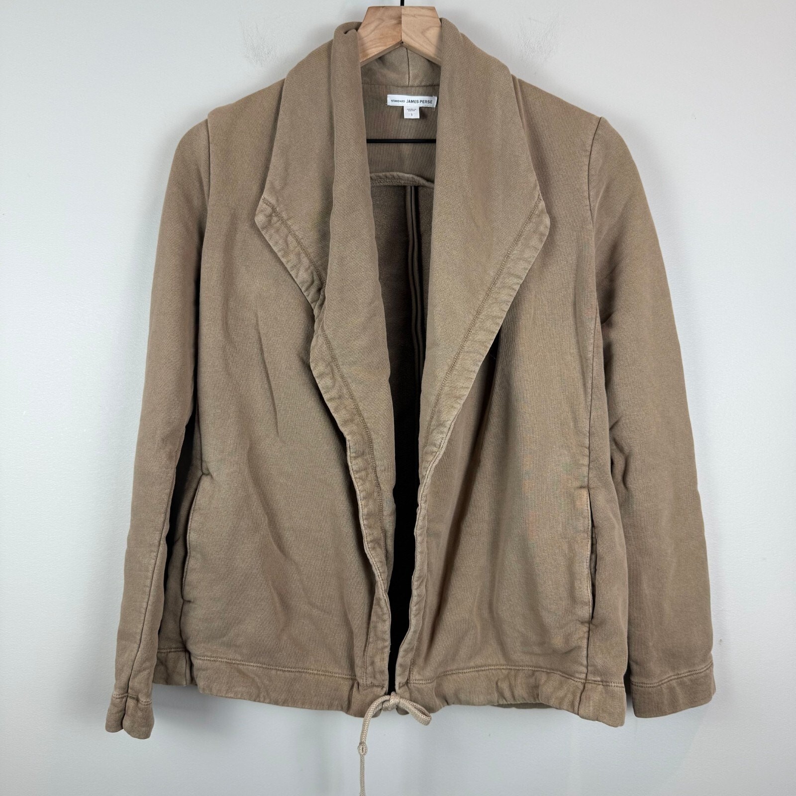 James Perse Standard Cardigan Jacket Women 1 US S Tan Drawstring Minimalist
