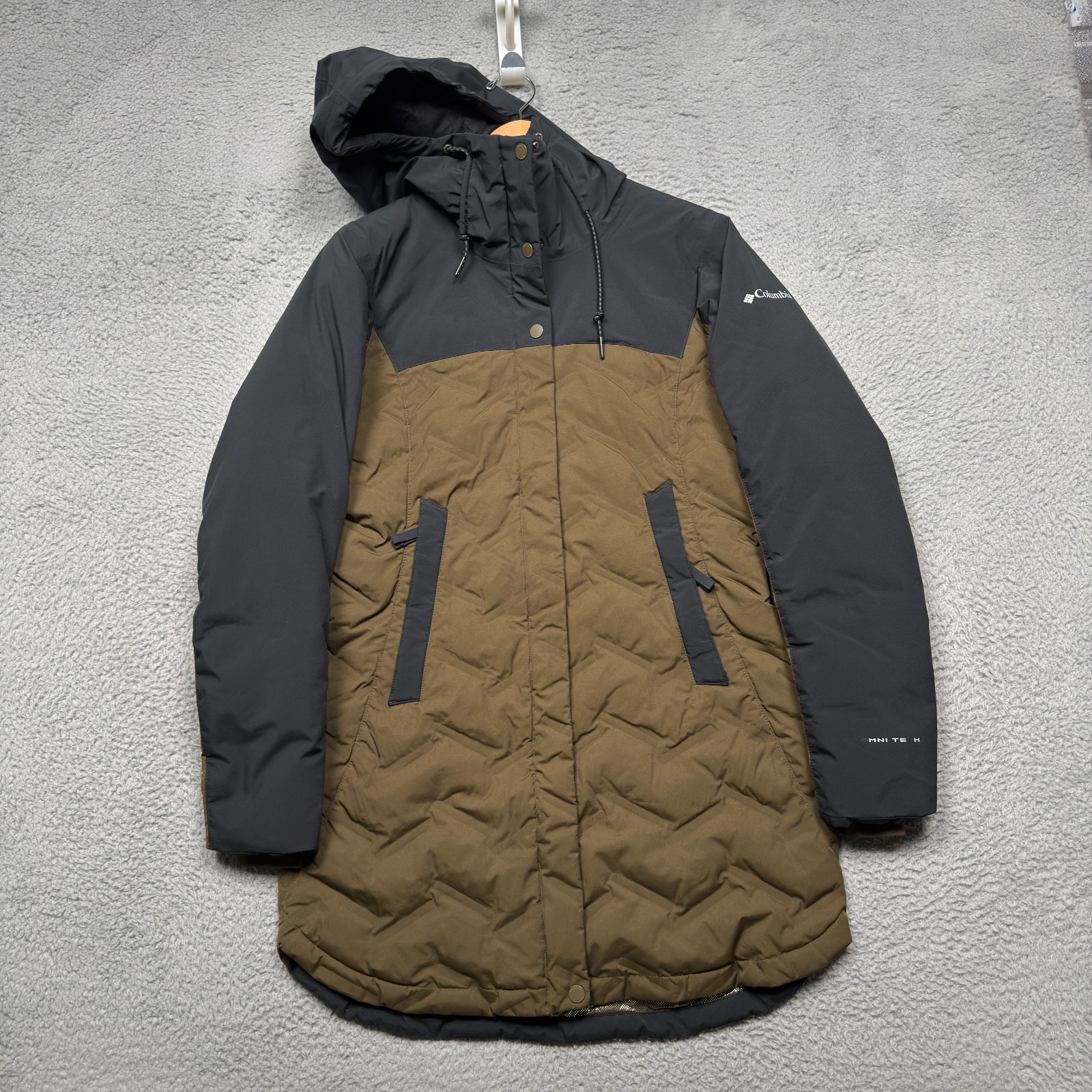 Columbia Jacket Womens Small Brown Brown Black Duck Down Puffer Omni-Heat