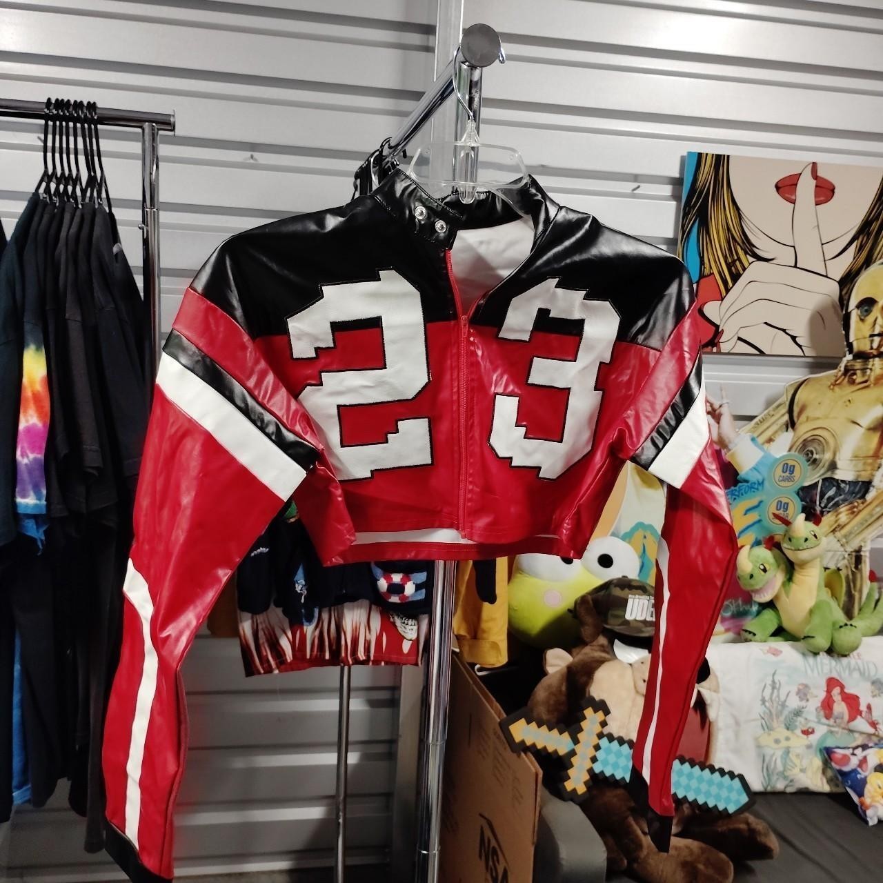 Red Faux 23 Leather Jacket Sporty Top Women’s Basketball Themed Xtra Small A304