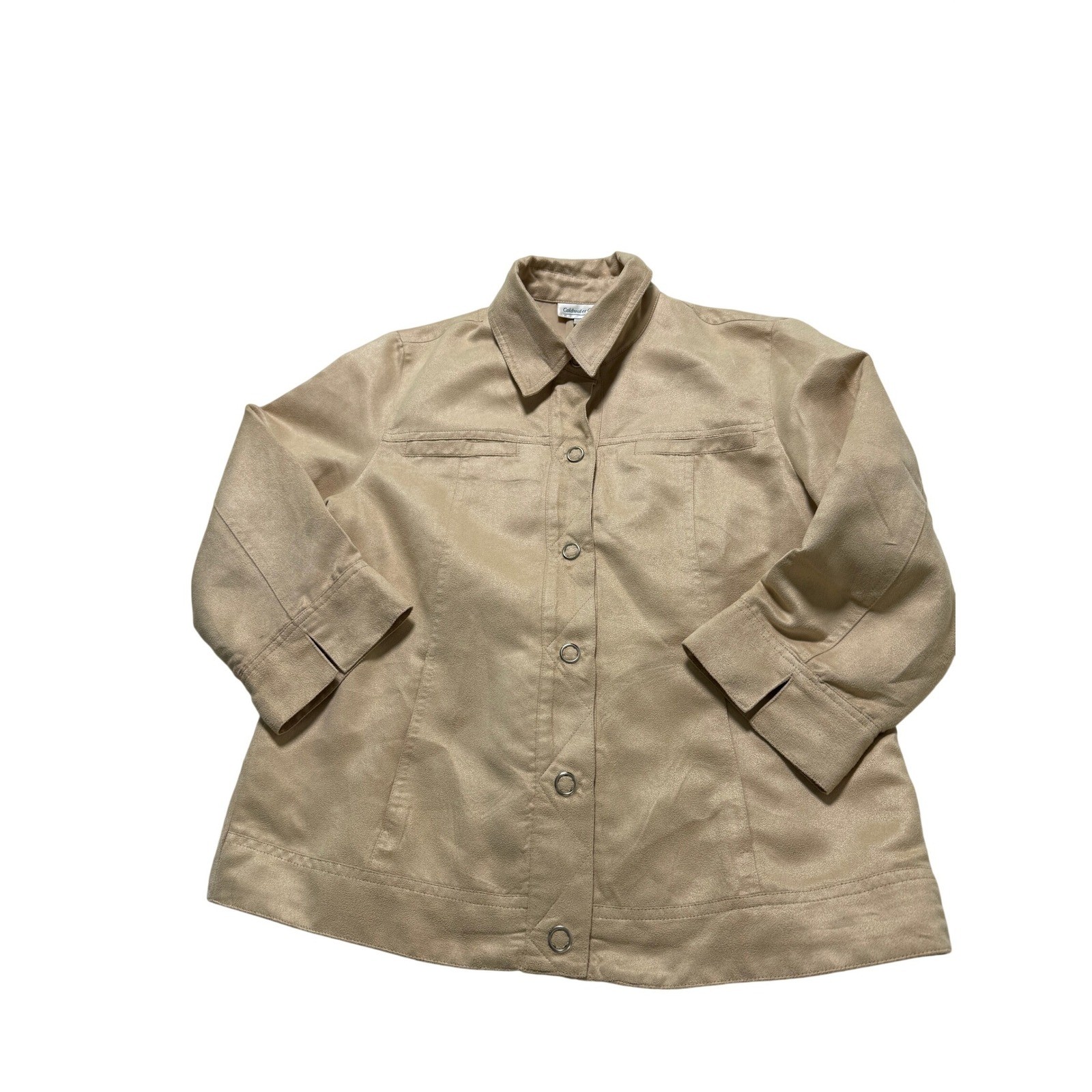 Coldwater Creek Faux Suede Jacket Wms 8 Tan Y2K Snap Front Lightweight 3/4 Slv