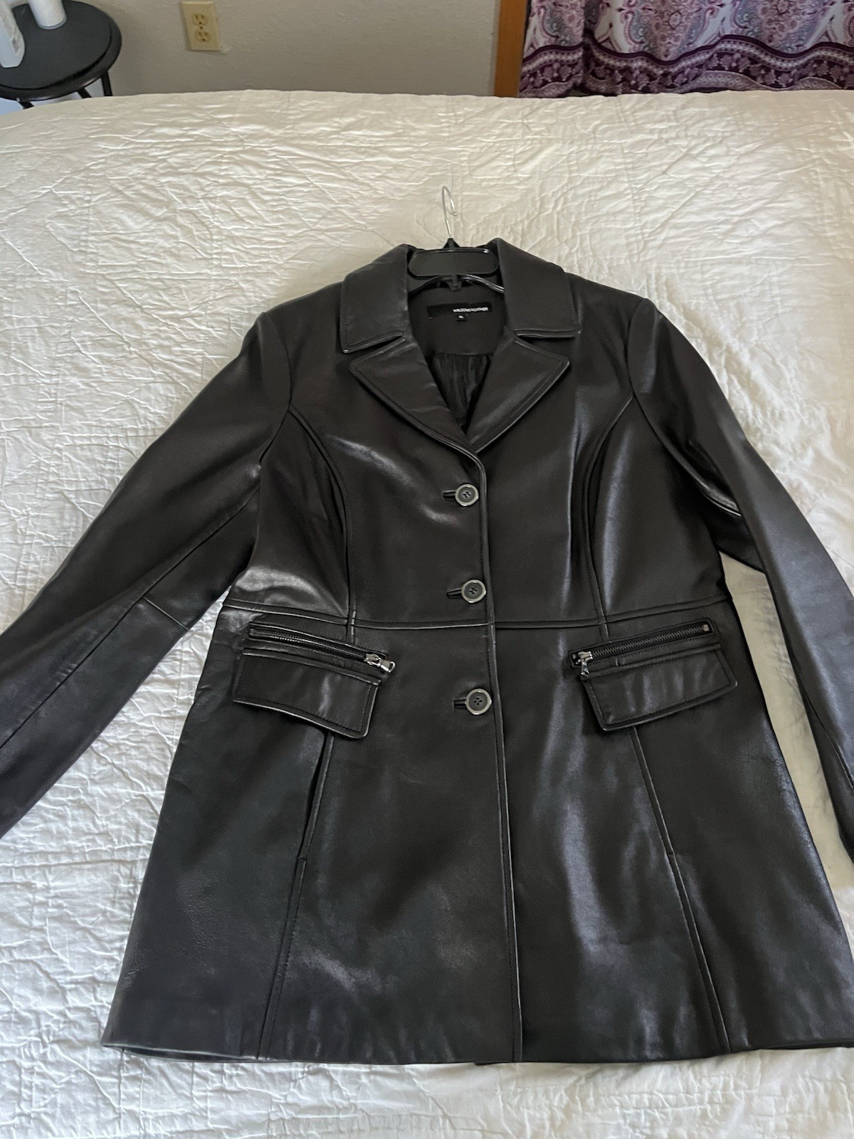 Vintage 90s Wilsons Black Leather Jacket Long XL