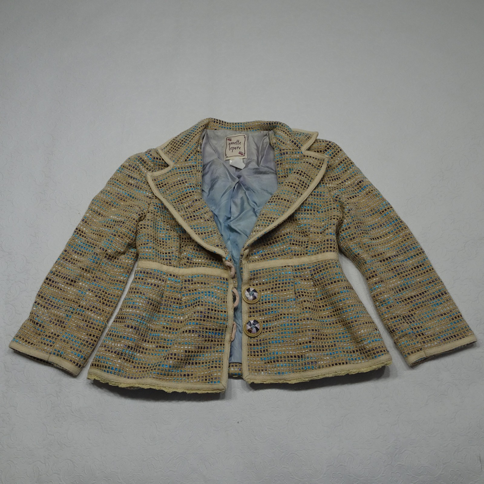 Nanette Lepore Jacket Size 2 Tweed Button Blazer Vtg Y2k Gilmore Girls USA *Flaw