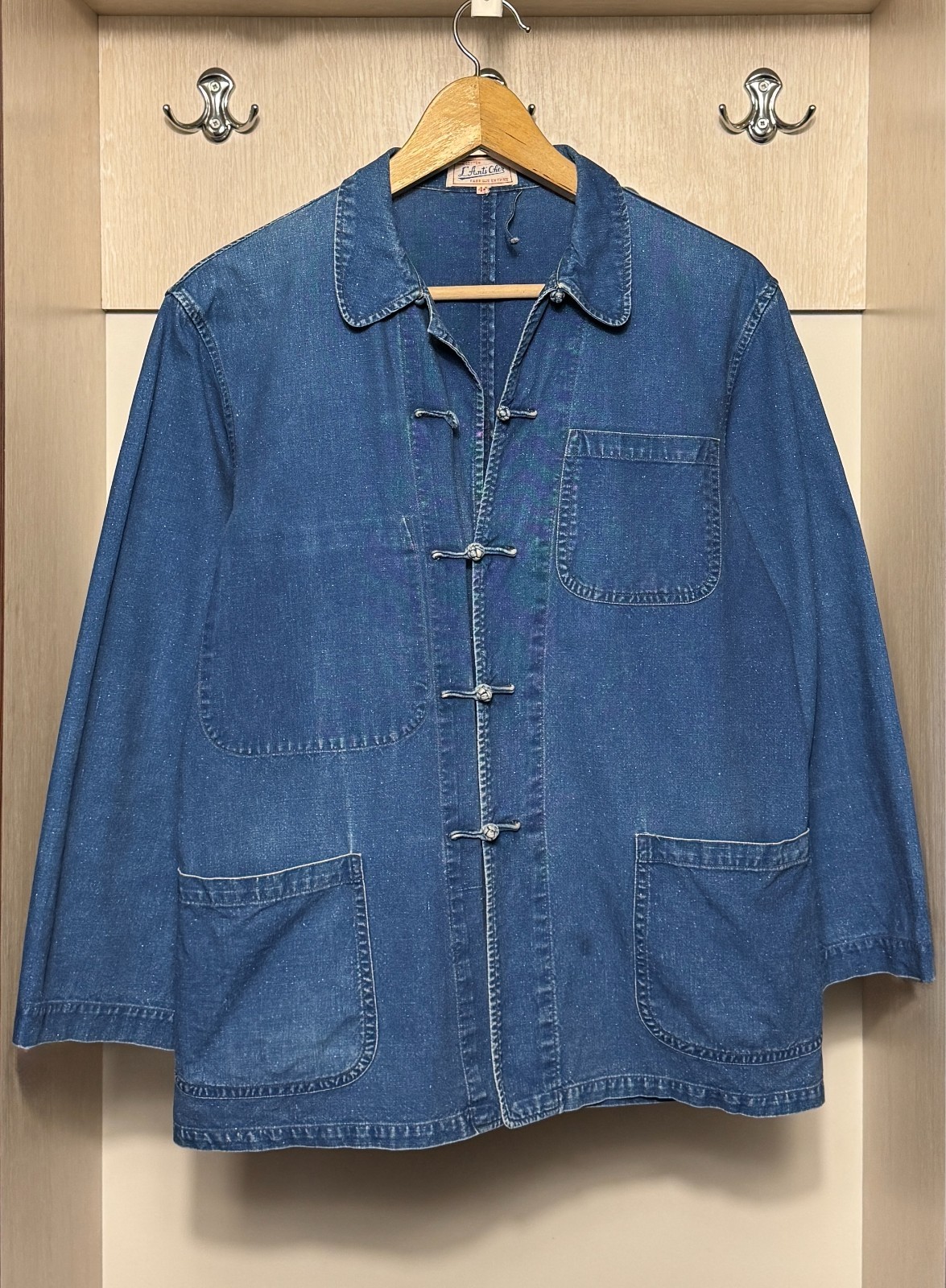 Vintage L’Anti Cher French China indigo blue denim jacket men’s size 44 – S