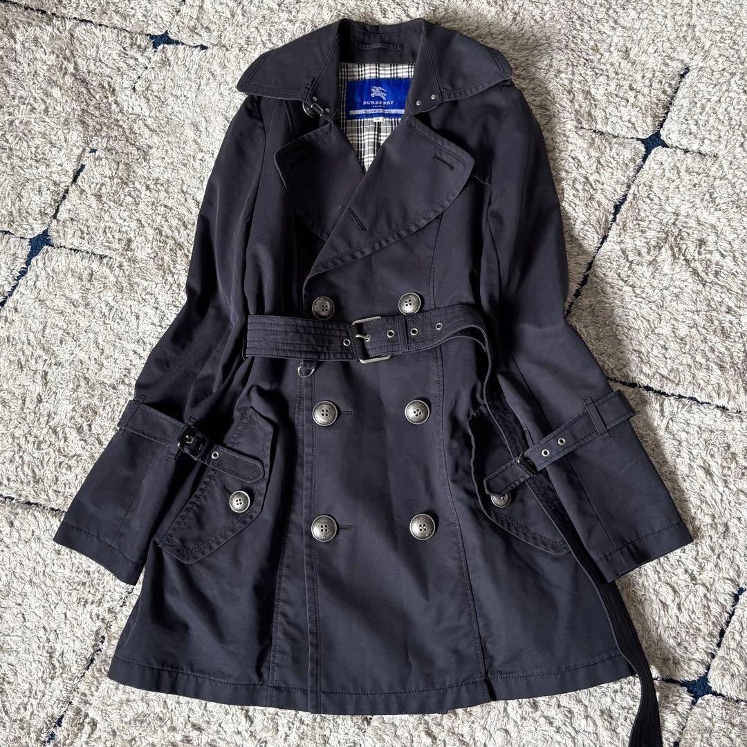 Burberry Blue Label Trench Coat Double Breasted Nova Check Belt