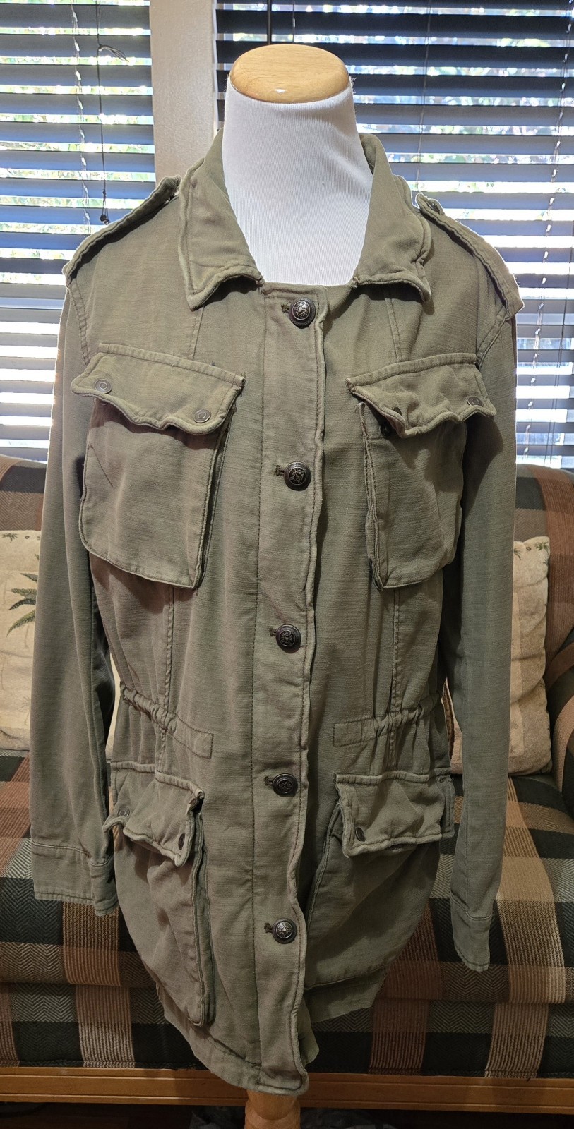 Free People Womens Not Your Brothers Surplus Utility Military Jacket Sz L Green