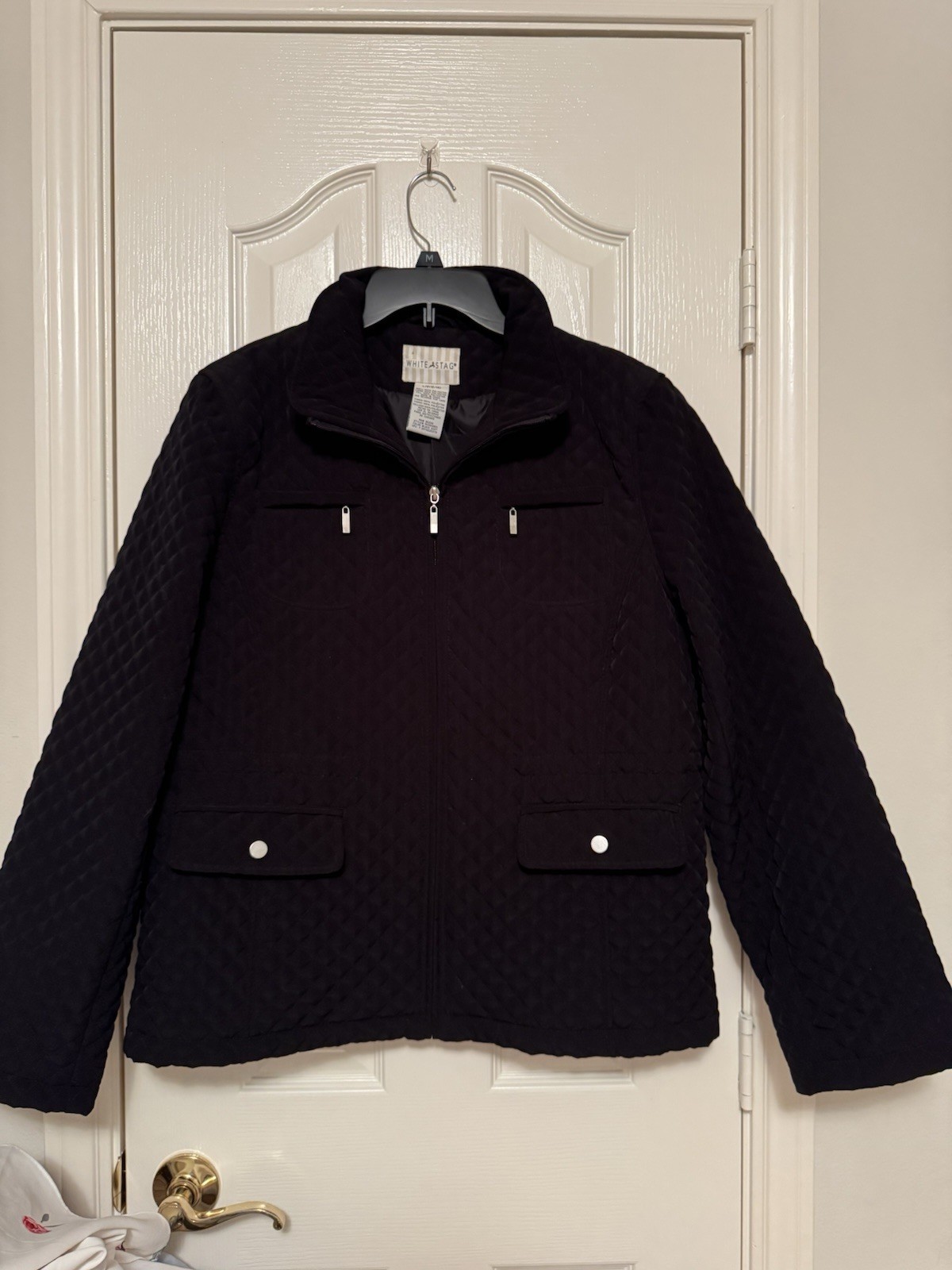 White Stag Women’s Black Quilted Full Zip Pockets Short Jacket Size L Regular