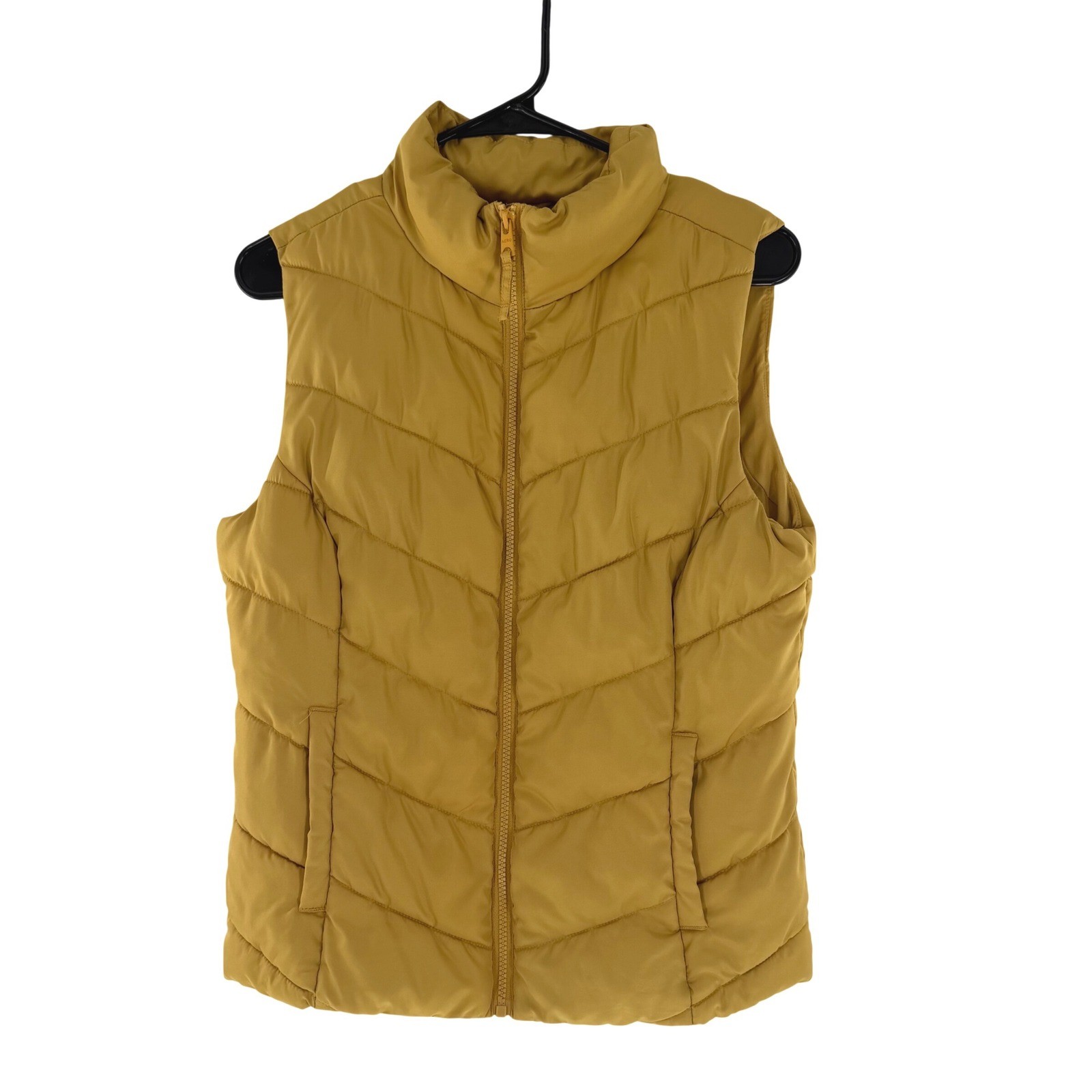 Aeropostale Womens Puffer Vest Mustard Yellow Chevron Quilted Zip Up Medium 5301