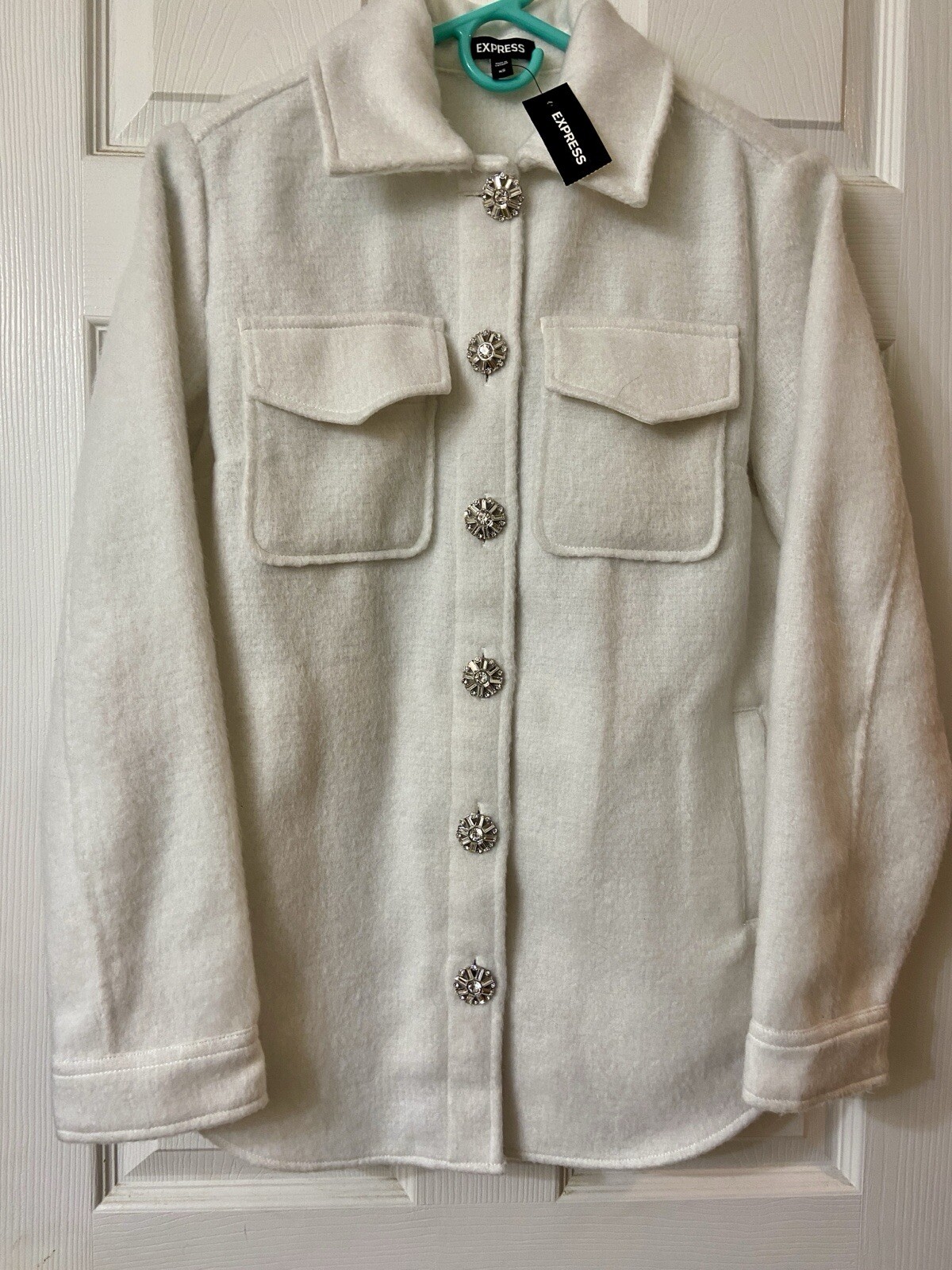 NEW Express Shacket Rhinestone Button Down SzXS Thick RUNS BIG Front/side Pocket