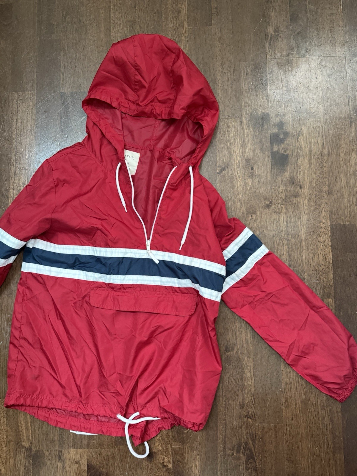 Zine Women’s Red Colorblock Hooded Windbreaker Jacket Zip Drawstring Size L