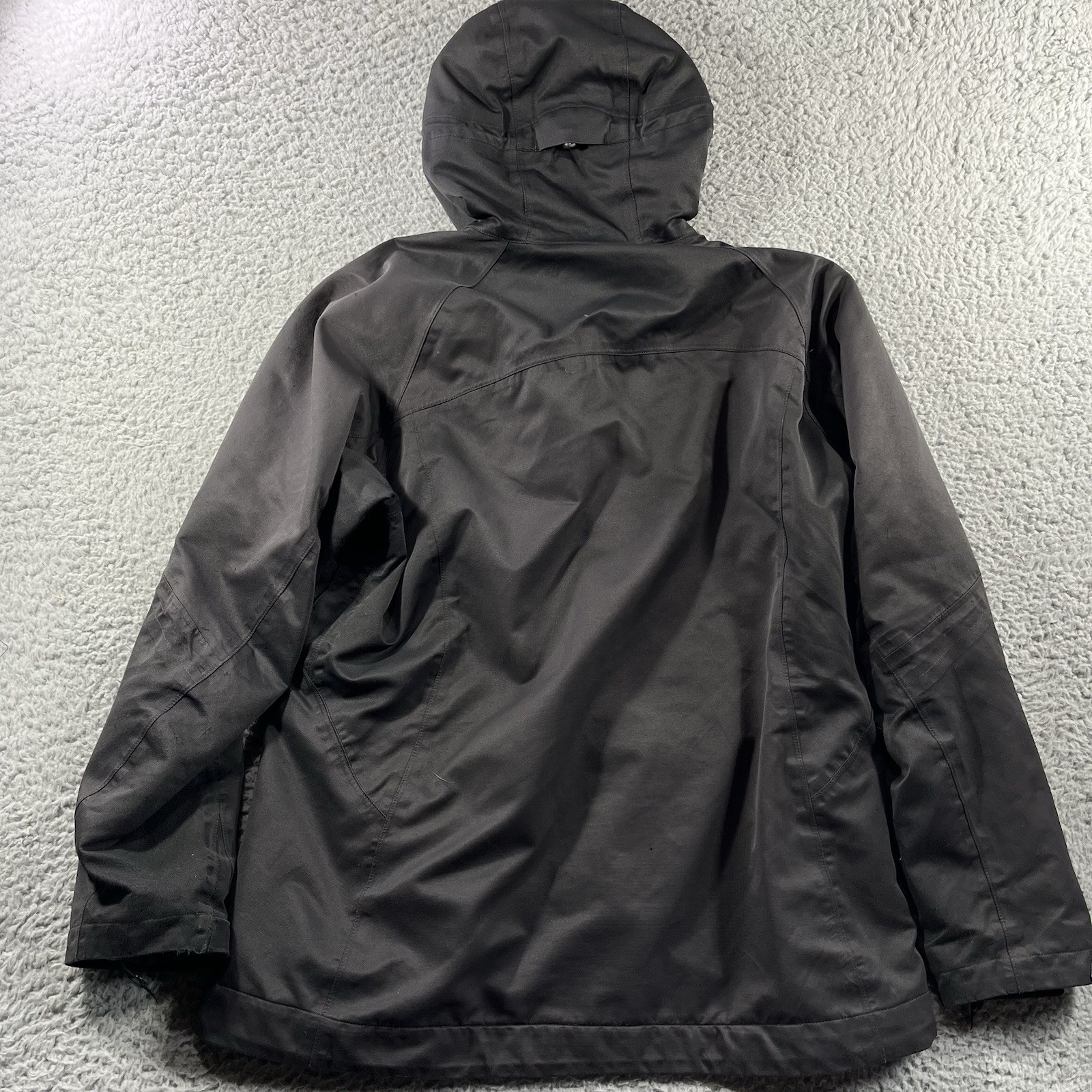 REI E1 ELEMENTS JACKET WONENS LARGE BLACK FULL ZIP HOODED HIKING OUTDOORS