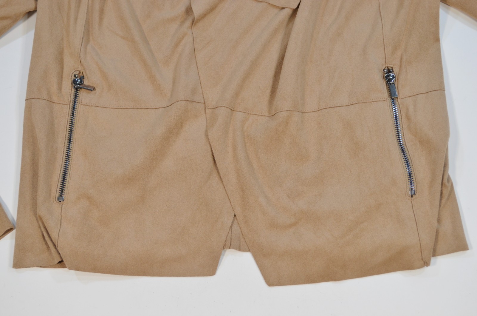 Bagatelle Collection Women’s Faux Vegan Suede Drape Front Tan Beige Long Sleeve