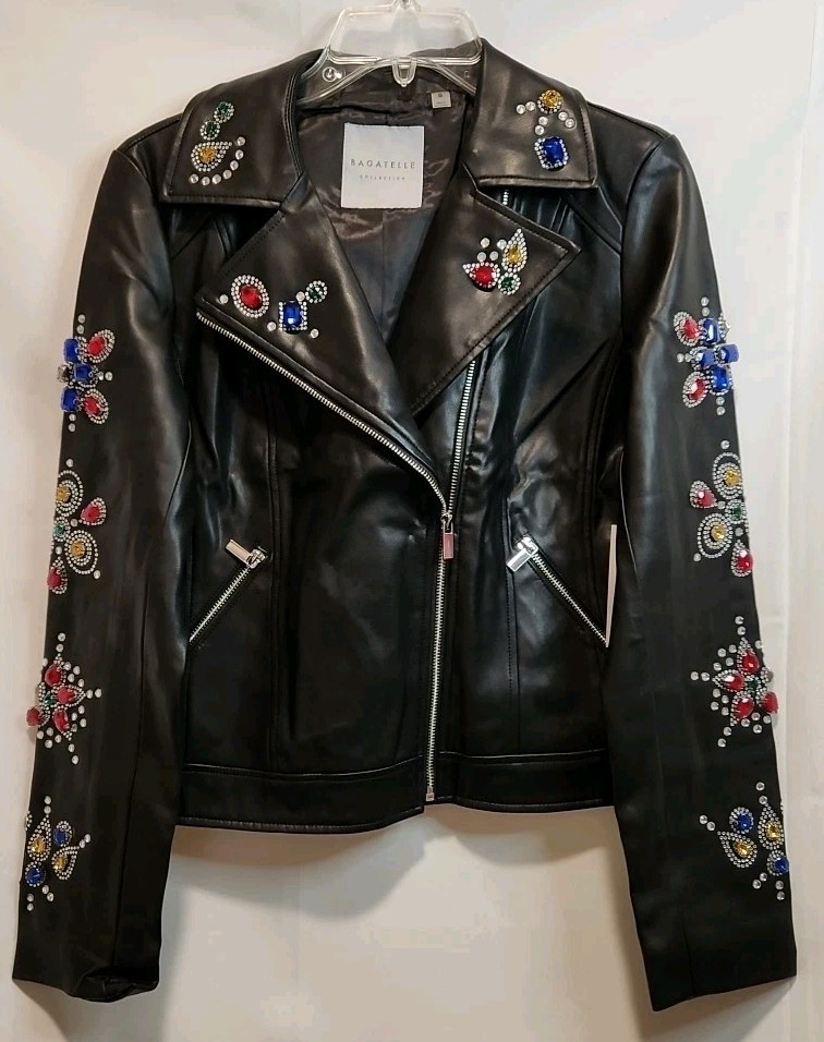 BAGATELLE Faux Leather Jewl Studded Moto Jacket size S NWT