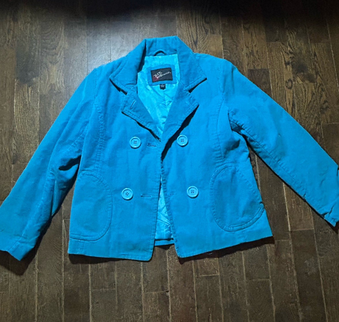BKE Buckle Womens Xl Blue Corduroy Jacket 100% Cotton front Pockets Button Y2K