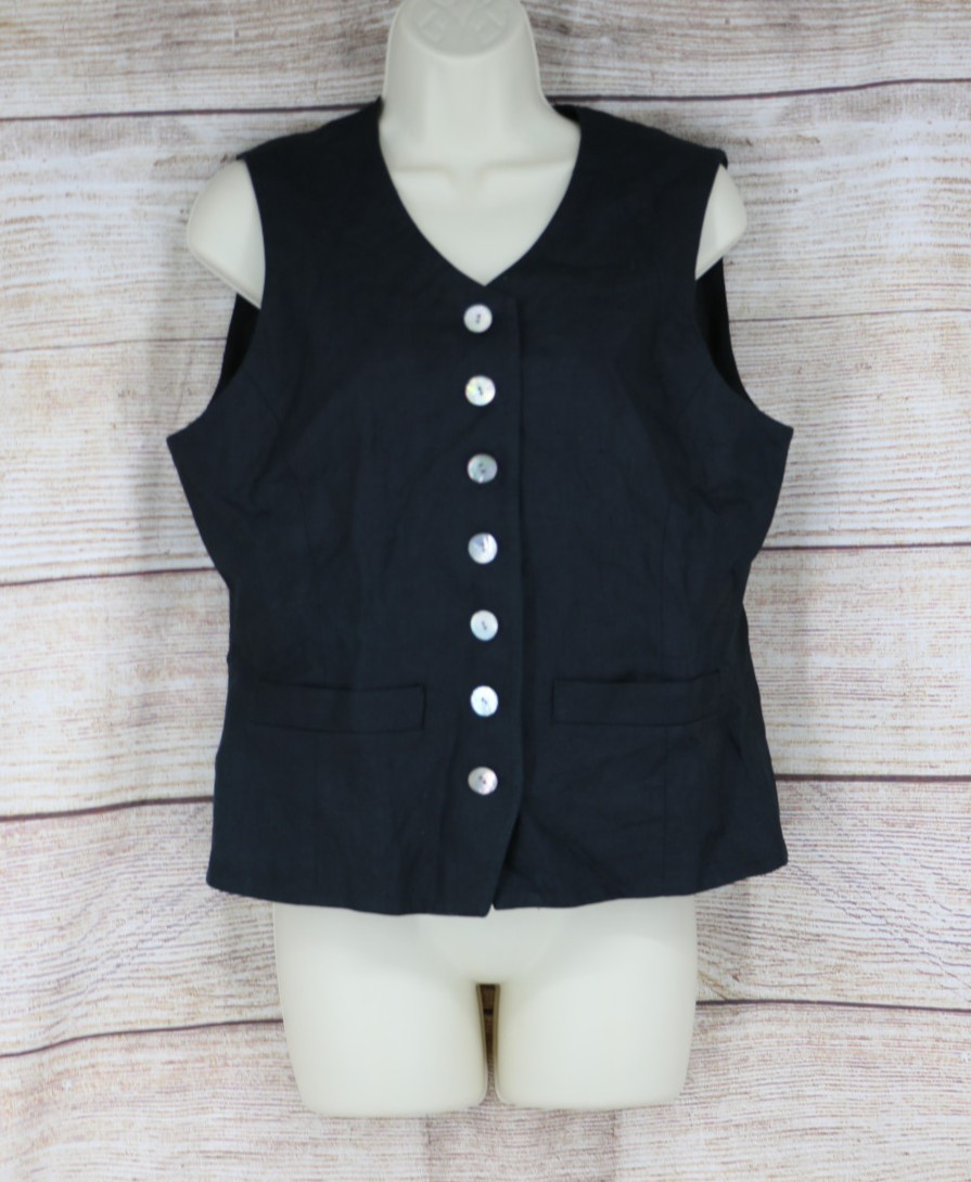 Ruff Hewn Black Linen Blend Button Front Vest Women’s Medium Sleeveless