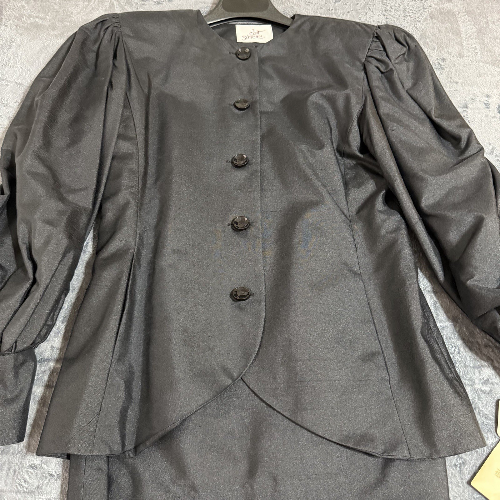 Cest Simone VTG 100% Silk Blouse Black Puff Sleeve Button Up Womens NWT Elegant