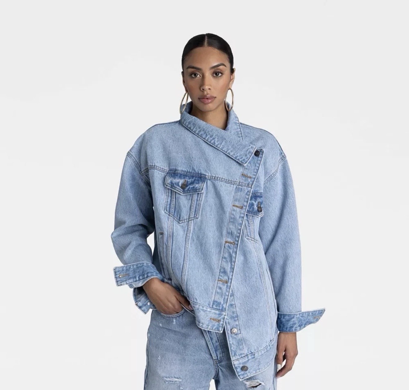 KBB by KAHLANA Women ‘The Denim Jacket’ Size Small Asymmetrical Light Wash
