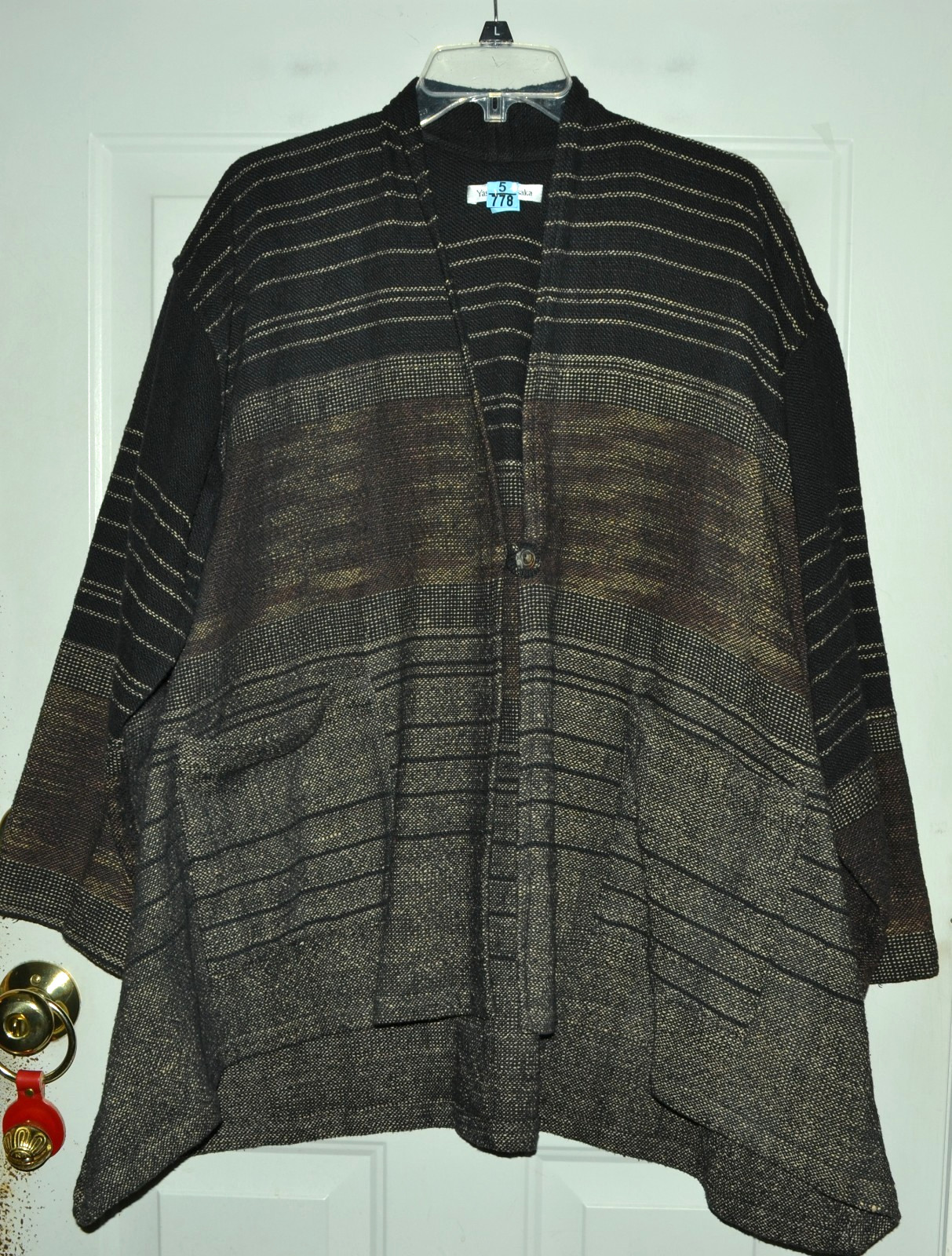 YASUKO KURISAKA JACKET COAT HAND WOVEN TEXTILE L/XL ONE SIZE LN! BLACK BROWN